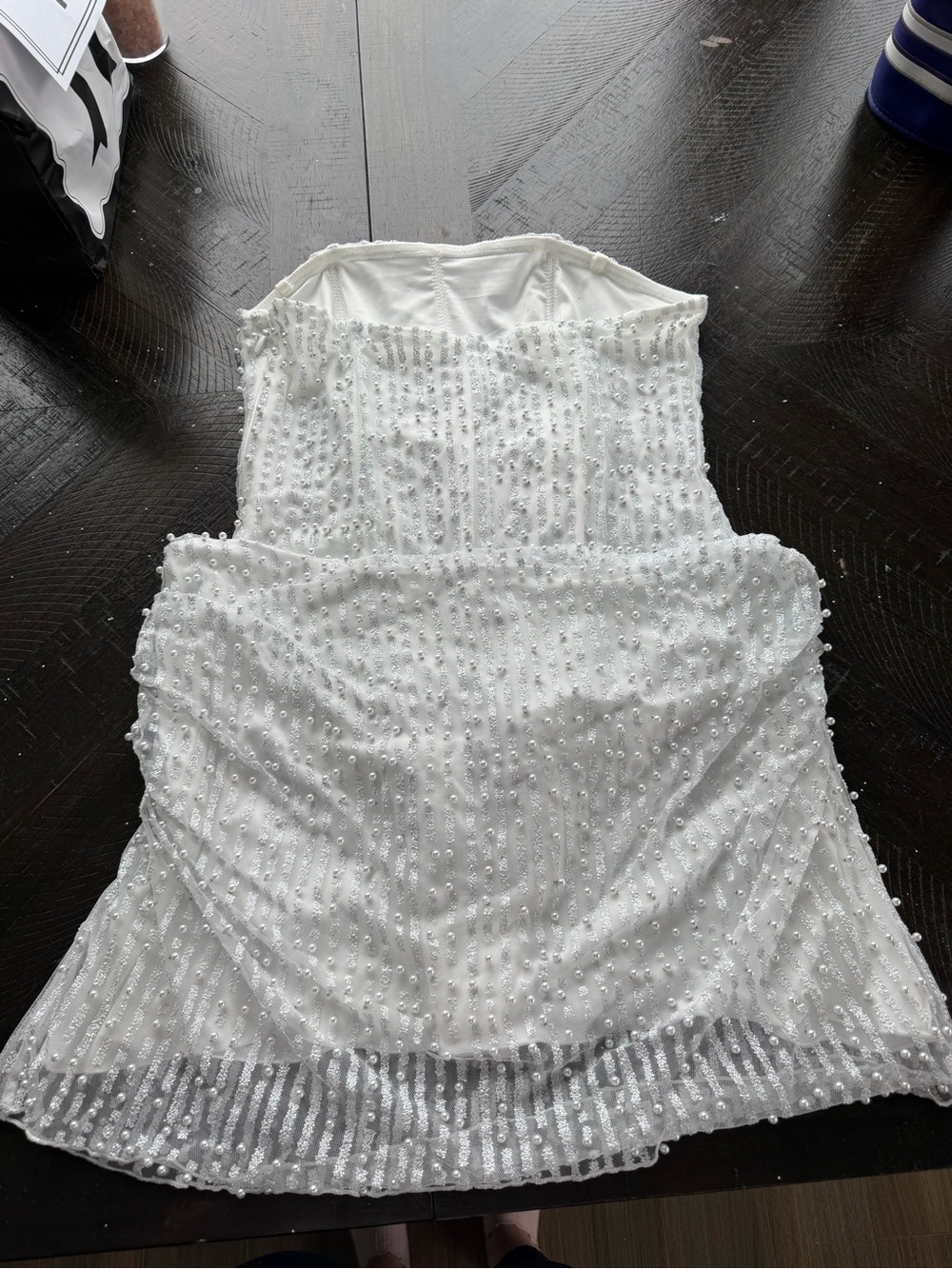 Oh Polly White Strapless Embellished Mini Dress